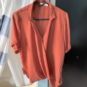Mod Ref Short Sleeve V Neck Blouse - Burnt Orange - Size Large